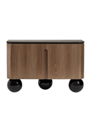 Boldo Nightstand — Ash Wood Cabinet with Stone Top & Gloss Ball Feet