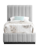 Rigo Bed — Children’s Channel Stitch Velvet Single Bed with Black Plinth
