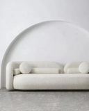 Modern Cream Bouclé Sofa – Sculptural Curves & Round Pillows