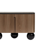 Boldo Nightstand — Ash Wood Cabinet with Stone Top & Gloss Ball Feet