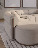 The Flow Sectional — Curved L-Shape Bouclé Sofa with Walnut Base