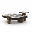 Wyler Set of 2 Square Coffee Table With Marble- Brown/Grey pattern