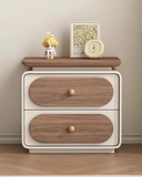 Biscuit Nightstand — Children’s Two-Tone Bedside Table with Walnut Oval Drawers