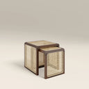 Atley Set of 2 Square Nesting Side Tables | Natural Cane & Walnut