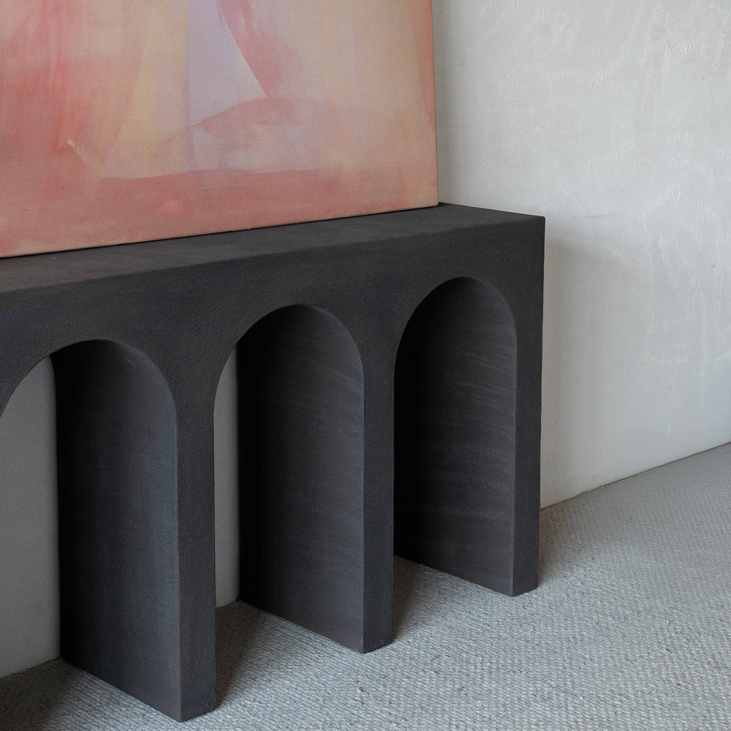 Alaska Vista Wood Arched Baseless Artisan Console Table