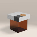 Atmos Square Side Table | Mixed Marble & Brown Arcylic