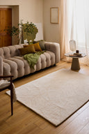 Cèdre blanc – Tapis en laine feuillage - crème