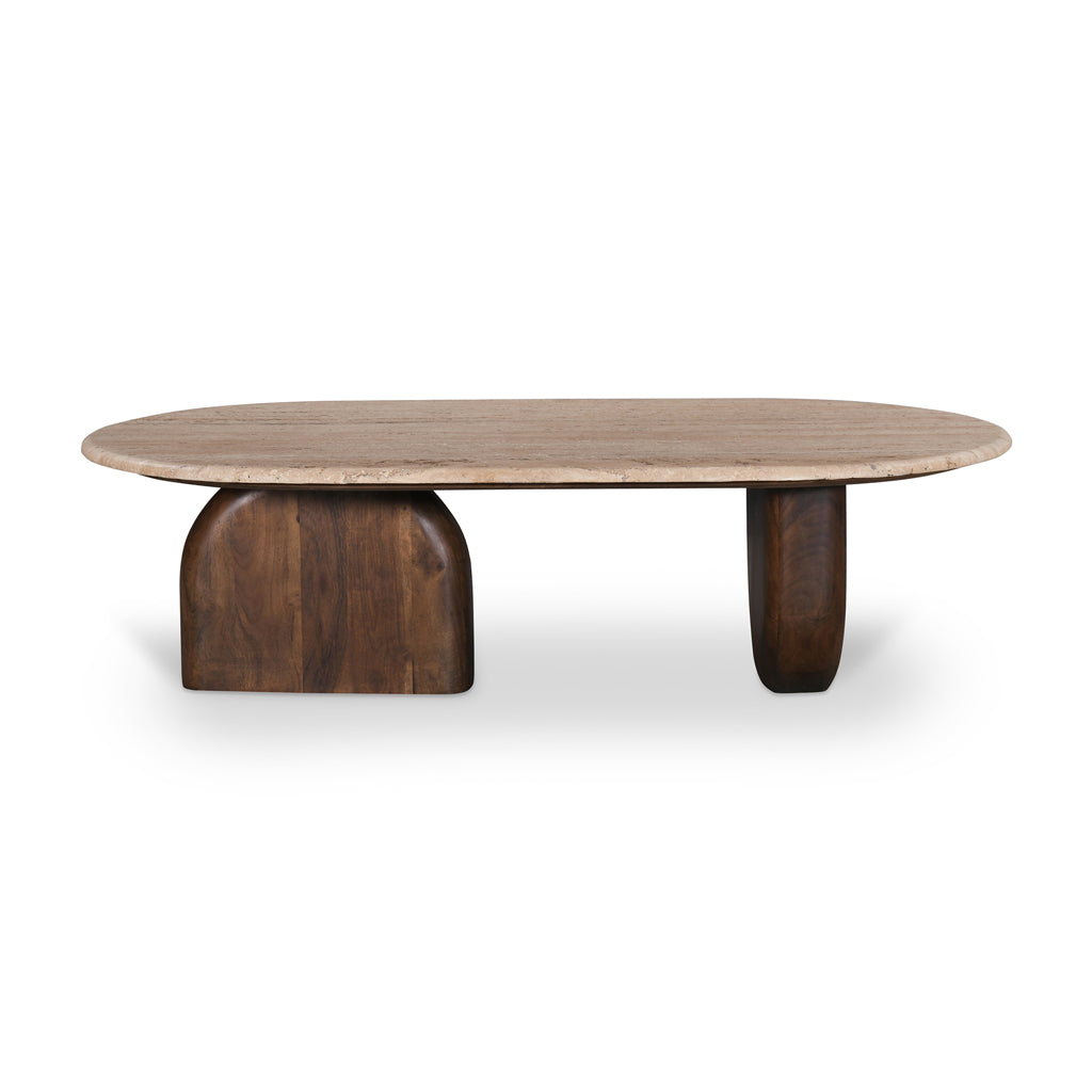 Erkin 1.2m Travertine Top Oval Coffee Table - Walnut