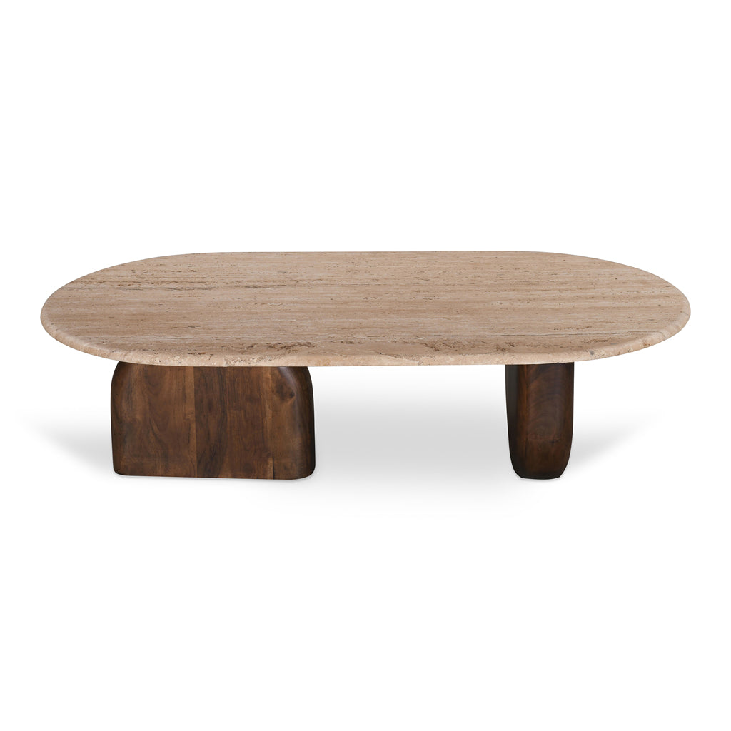 Erkin 1.2m Travertine Top Oval Coffee Table - Walnut
