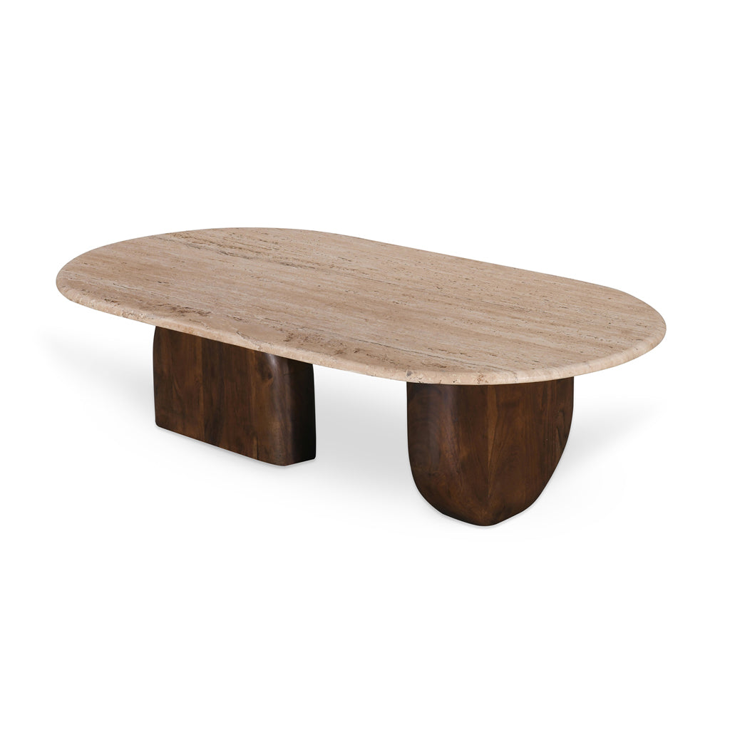 Erkin 1.2m Travertine Top Oval Coffee Table - Walnut