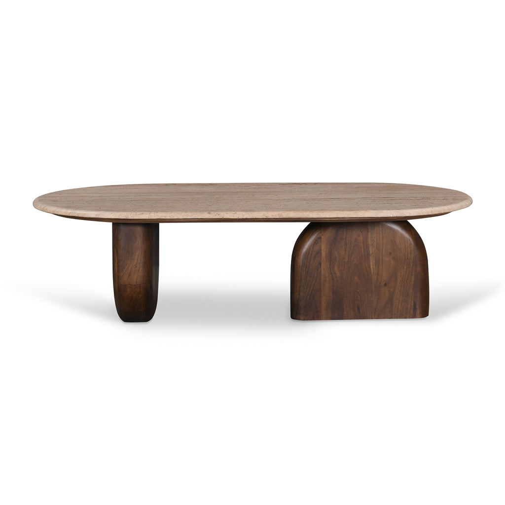 Erkin 1.2m Travertine Top Oval Coffee Table - Walnut