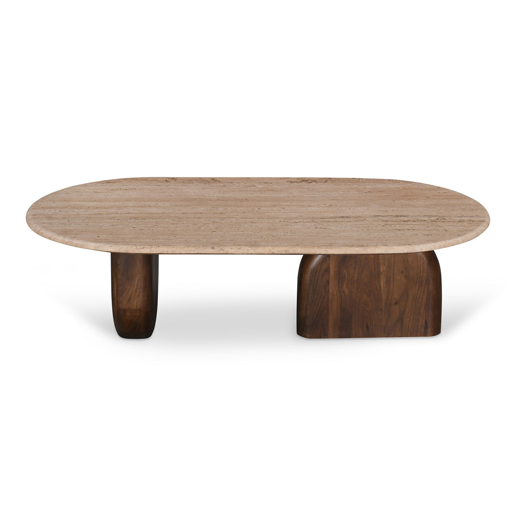 Erkin 1.2m Travertine Top Oval Coffee Table - Walnut