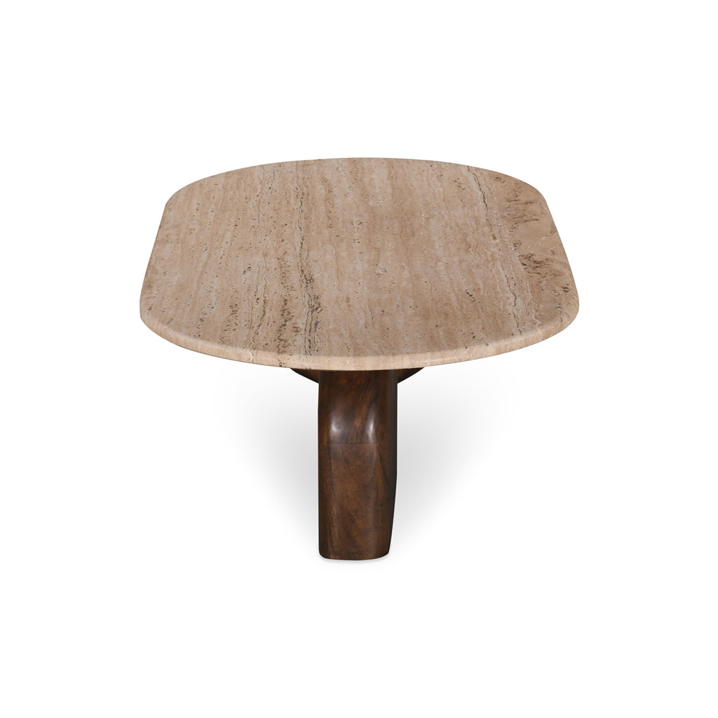 Erkin 1.2m Travertine Top Oval Coffee Table - Walnut