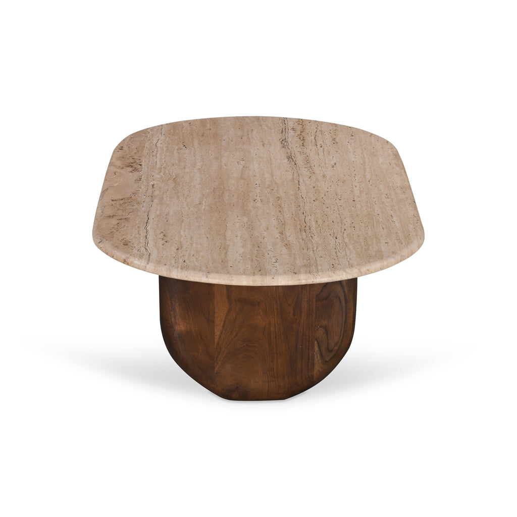 Erkin 1.2m Travertine Top Oval Coffee Table - Walnut