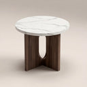 Moreton Round Side Table | White Marble Effect & Walnut