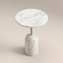 Kingston Round Side Table | White Marble & White
