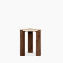 Emil Round Side Table | Natural Travertine & Walnut