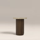 Pedersen Round Side Table | Cappuccino Brown Riverstone Marble & Walnut
