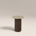 Pedersen Round Side Table | Cappuccino Brown Riverstone Marble & Walnut