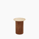 Medby Round Side Table | Natural Travertine & Walnut