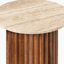 Medby Round Side Table | Natural Travertine & Walnut
