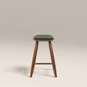 Hatton Wooden Low Stool | Vintage Green Faux Leather & Walnut