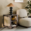 Una Square Wooden Side Table  | Walnut & Cane