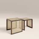 Atley Set of 2 Square Nesting Side Tables | Natural Cane & Walnut