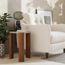 Emil Round Side Table | White Marble & Walnut