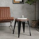 Tolix Style Stackable Low Stool | Tan Faux Leather & Black