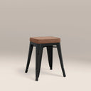 Tolix Style Stackable Low Stool | Tan Faux Leather & Black
