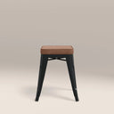 Tolix Style Stackable Low Stool | Tan Faux Leather & Black