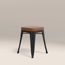 Tolix Style Stackable Low Stool | Tan Faux Leather & Black