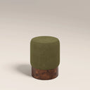 Marie Pouffe | Moss Green Sustainable Mohair Velvet & Walnut Burl