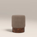 Marie Pouffe | Truffle Brown Sustainable Mohair Velvet & Walnut Burl Wood