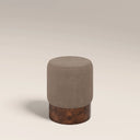 Marie Pouffe | Truffle Brown Sustainable Mohair Velvet & Walnut Burl Wood