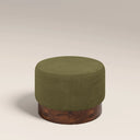 Marie Footstool | Moss Green Sustainable Mohair Velvet & Walnut Burl