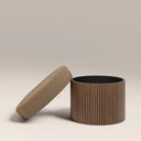 Alexis Storage Footstool | Speckled Cappuccino Boucle & Walnut