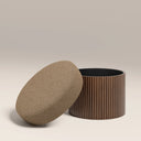 Alexis Storage Footstool | Speckled Cappuccino Boucle & Walnut