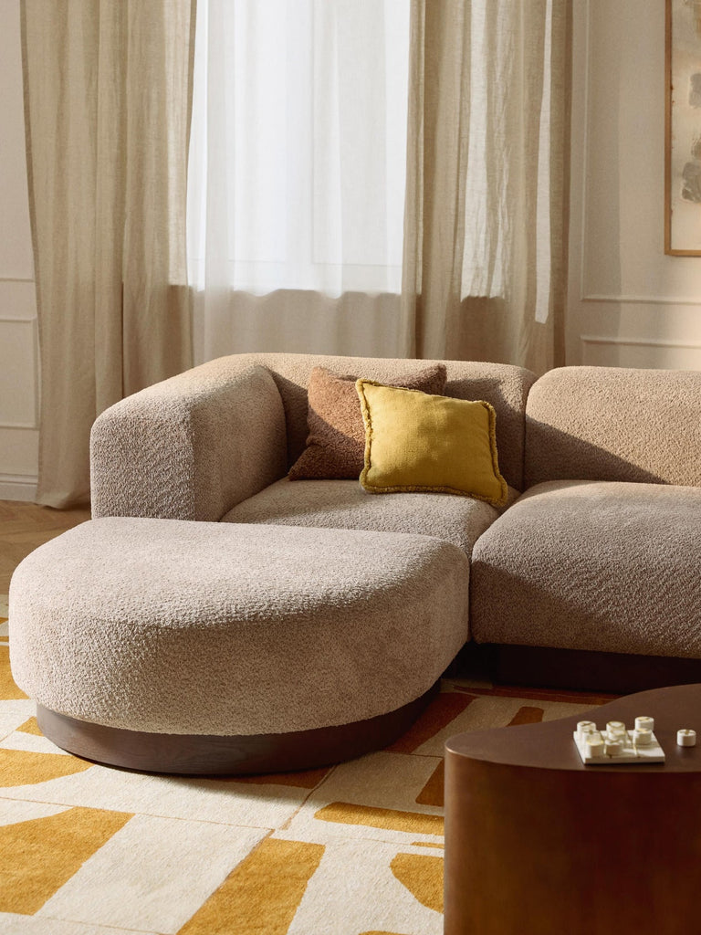 Canapé modulable 3 places en peluche-bouclette avec pouf Natalie
