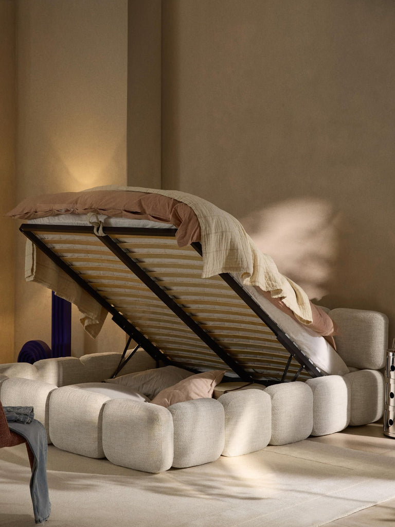 Lit matelassé en bouclette avec rangement Tayla