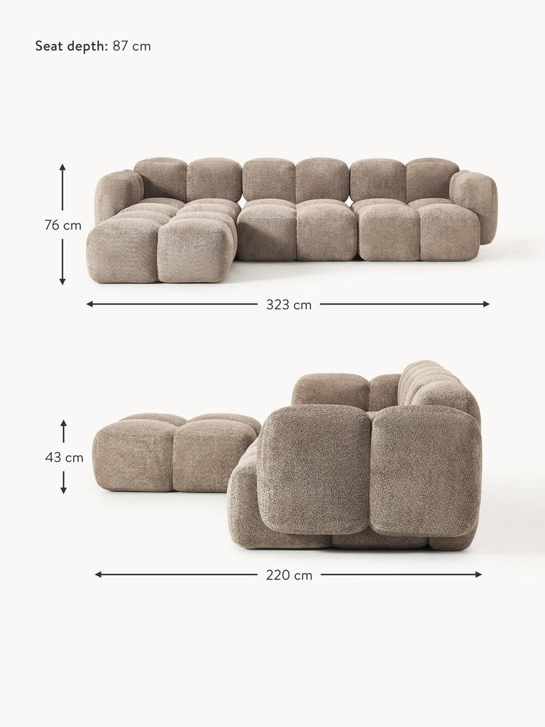 Canapé modulable 4 places en peluche-bouclette avec pouf Tayla