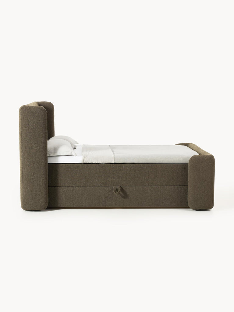 Lit à sommier tapissier en bouclette avec rangement Perla