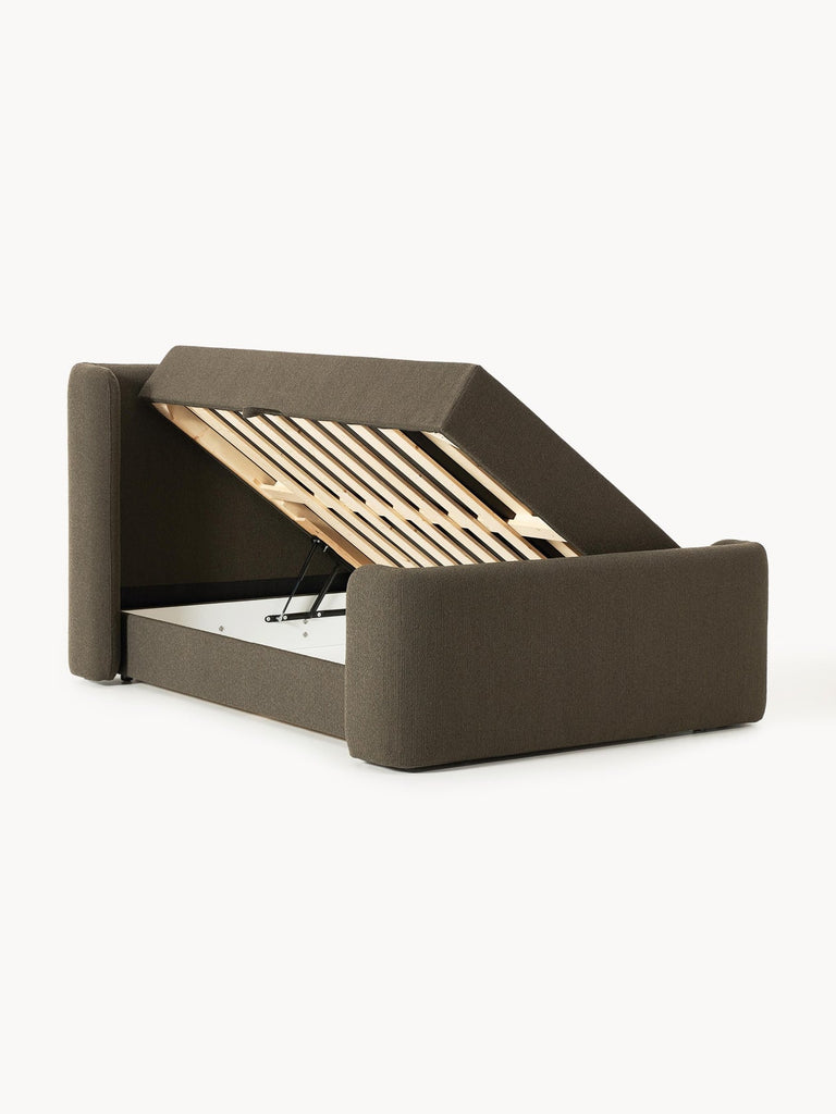 Lit à sommier tapissier en bouclette avec rangement Perla