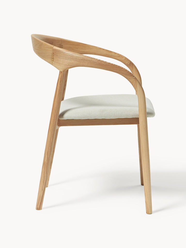 Chaise à accoudoirs en frêne avec assise rembourrée Camille