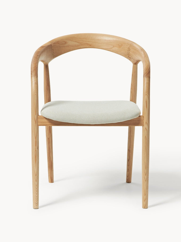 Chaise à accoudoirs en frêne avec assise rembourrée Camille