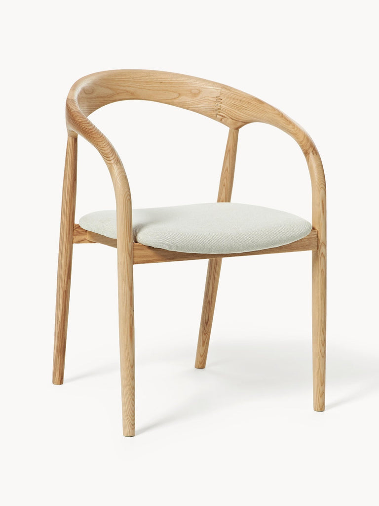 Chaise à accoudoirs en frêne avec assise rembourrée Camille