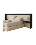 Frame Bed Suite — Bouclé Bed with Black Frame Headboard