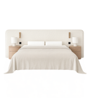Haven Bed Suite — Bouclé Wall Headboard with Integrated Oak Nightstands & Reading Lights
