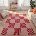 GROOVY - Tapis salon vintage années 70 rouge rayé - GRO386ROU